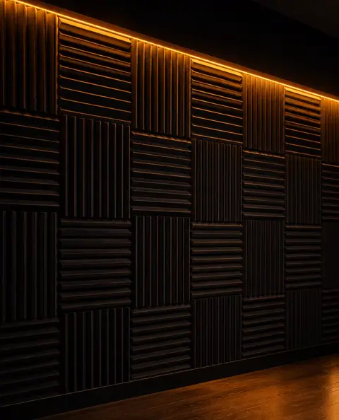 Acoustic panels with warm strip lighting